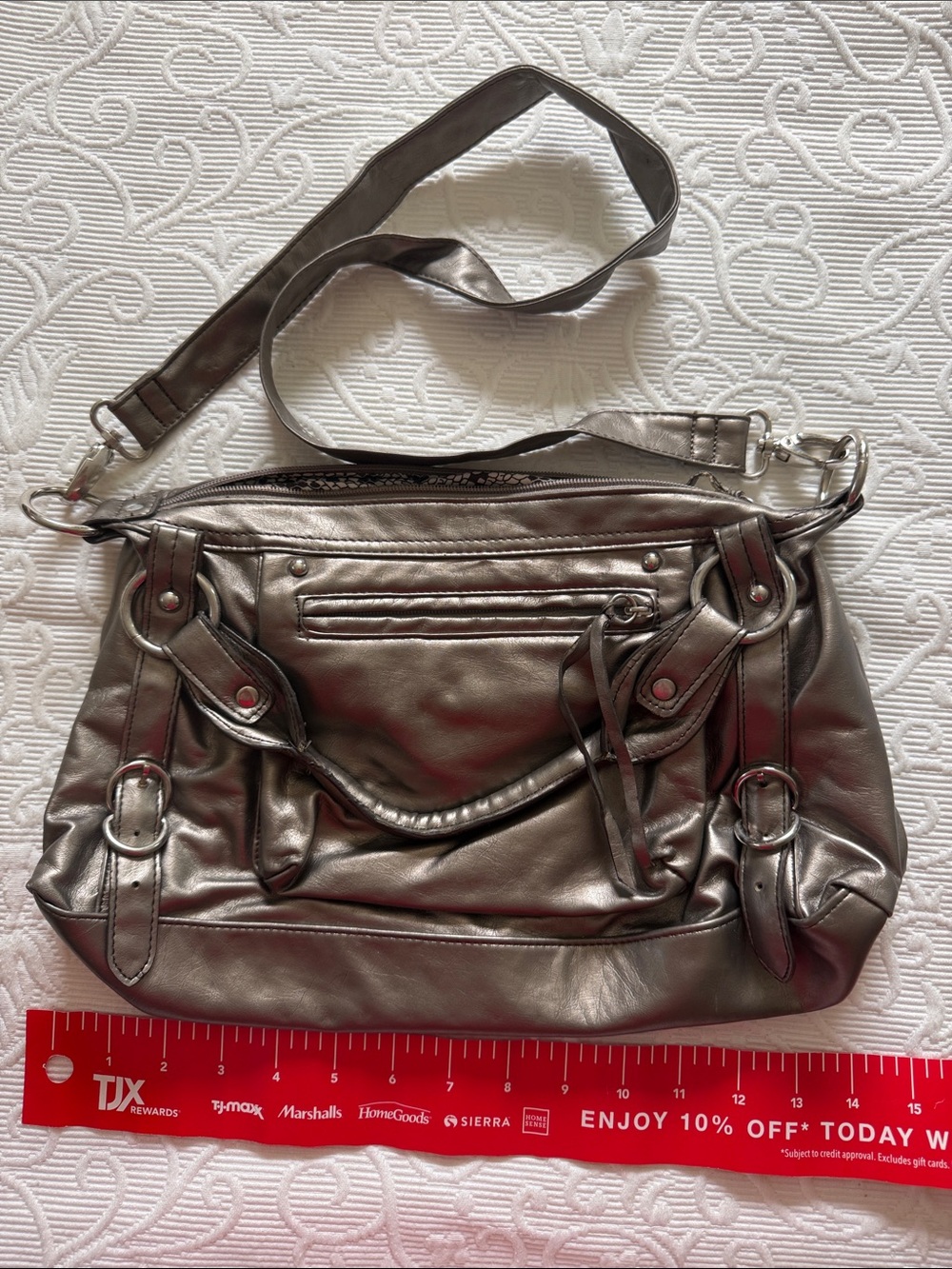 Metallic Silver Women's Shoulder Bag with Adjustable Strap